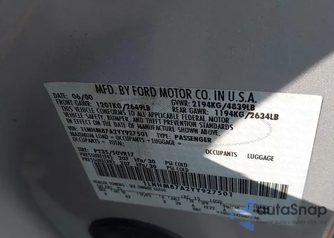 2000 Lincoln Ls V8 Auto z USA, uszkodzony, nr VIN 1LNHM87A2YY927501